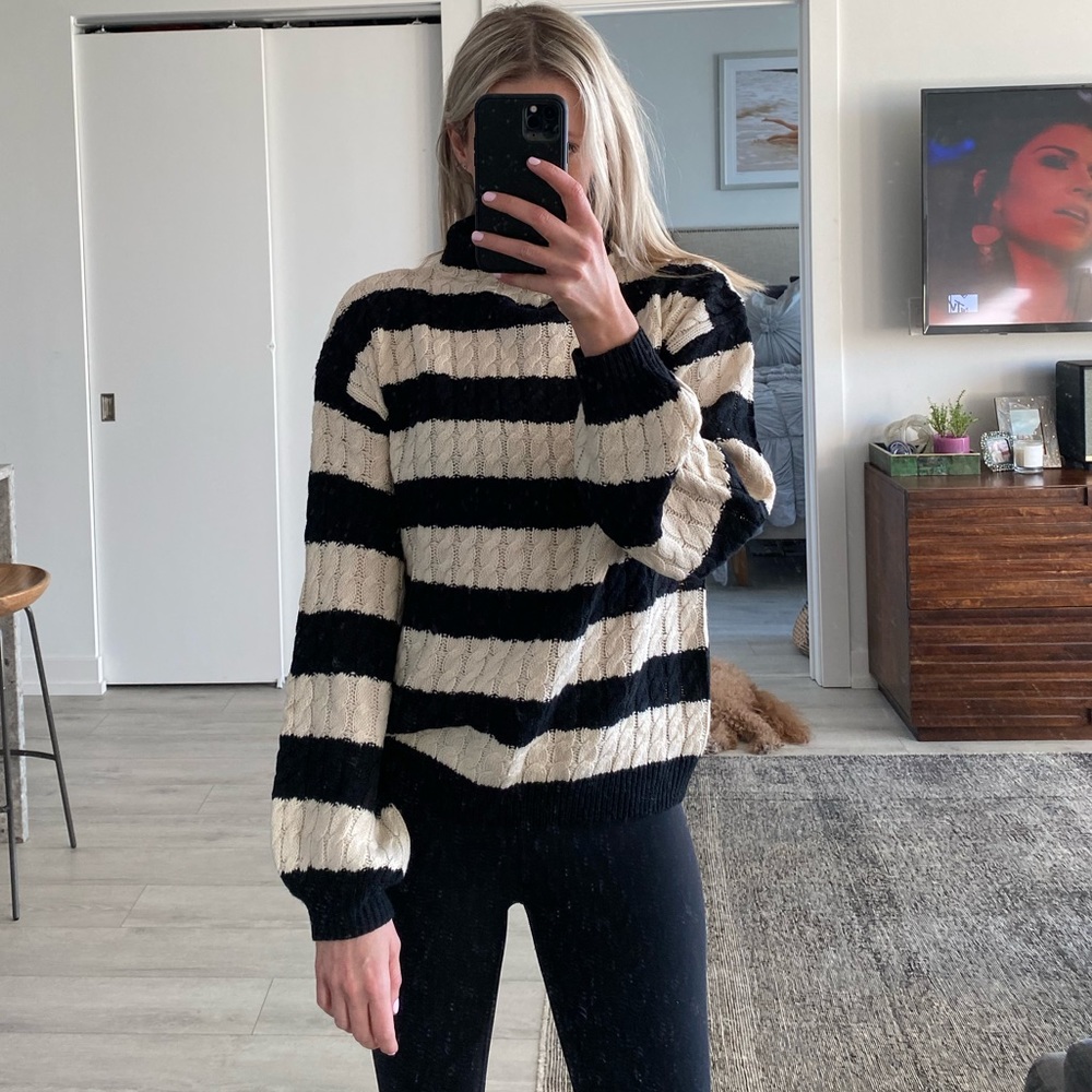Line & Dot Black and Cream Striped Sweater